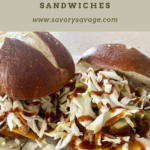 These Quick & Easy Pulled Pork Sandwiches on Pretzel Bread hit the taste of summer. Make them for dinner tonight!